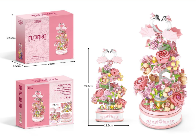 T-F4.1 TOY9024 Building Block Set Flower Music Box