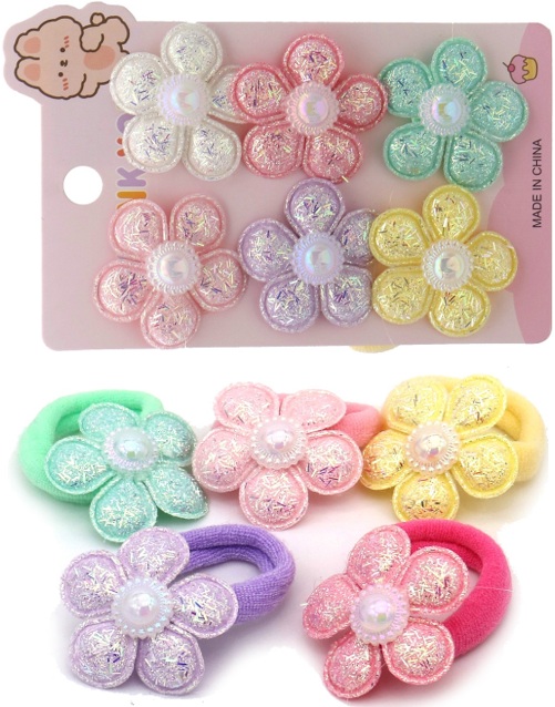 S-E7.4 H1125-003 Hair Elastics Flowers for Kids - 6pcs