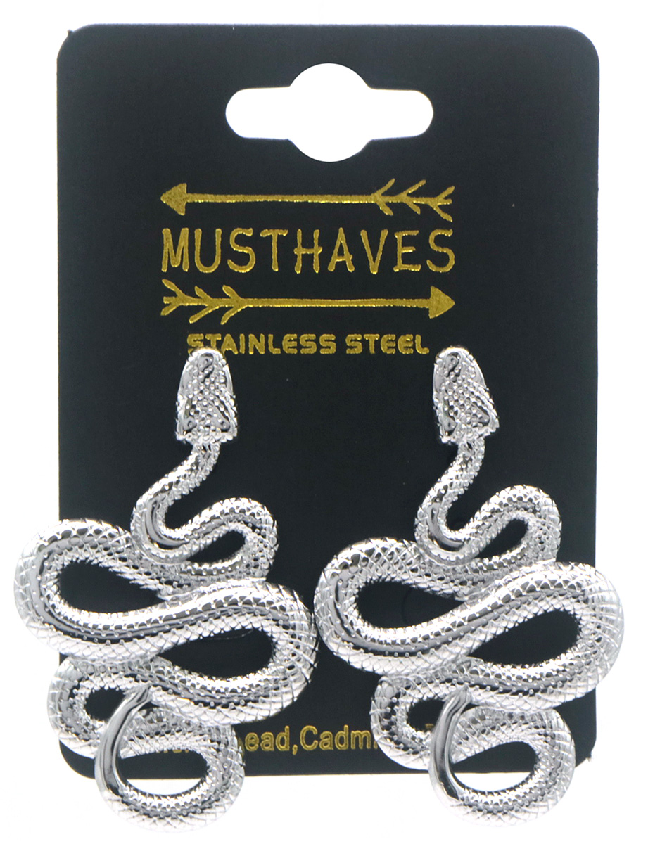 B-B17.5 E2567-024S S. Steel Earrings Snake 4.5x3cm