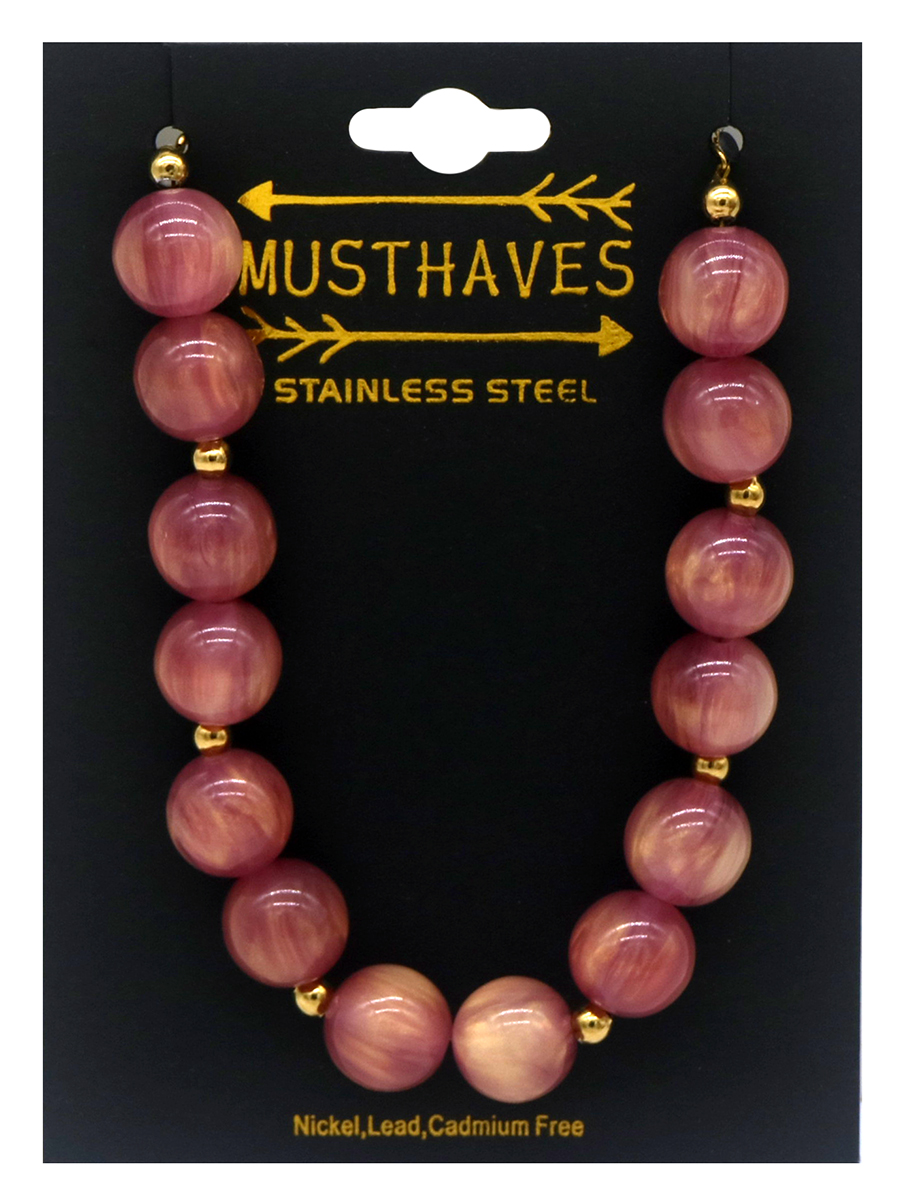 A-F22.3 B1144-004-7 S. Steel Bracelet Acrylic Beads Pink