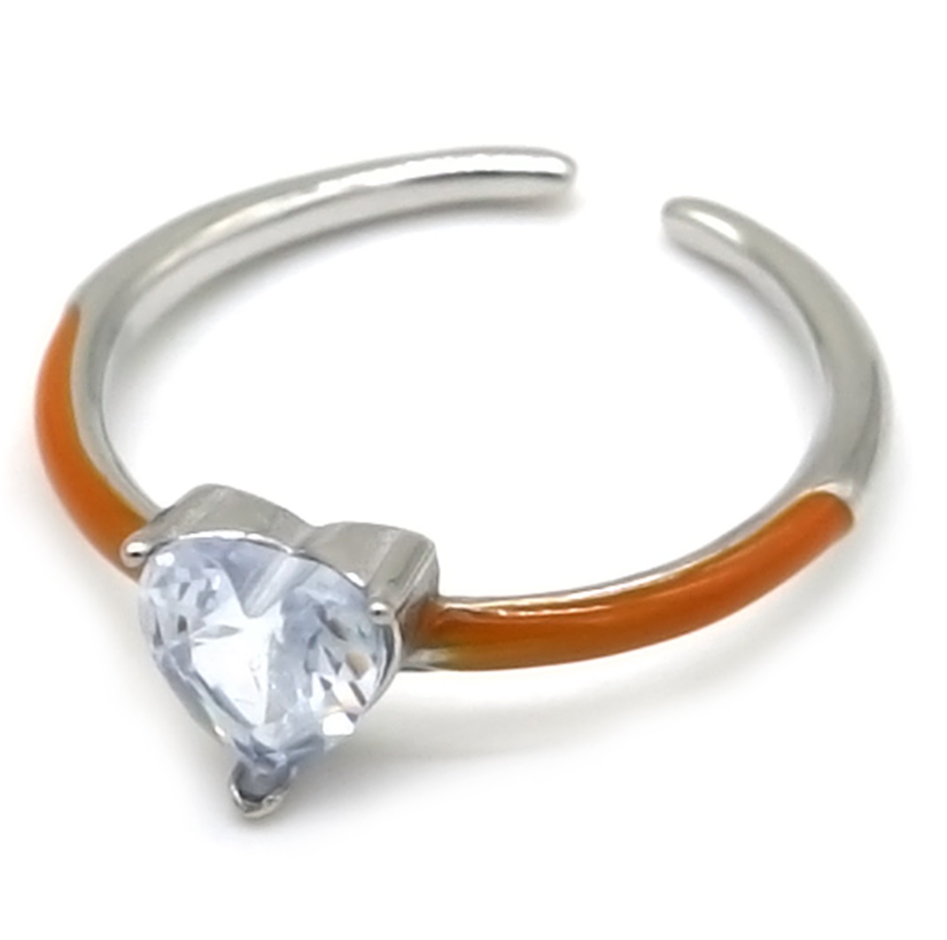 H-B7.3 R221-241S S. Steel Ring CZ Heart Brown Adjustable