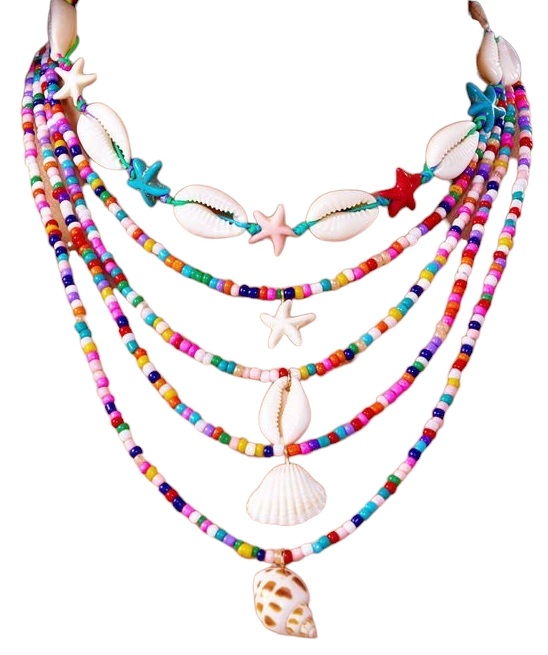 F-E10.2 N2540-063-1 Layered Necklace Set Multi Color - Shells F-E10.2 N2540-063-1 Layered Necklace Set Multi Color - Shells