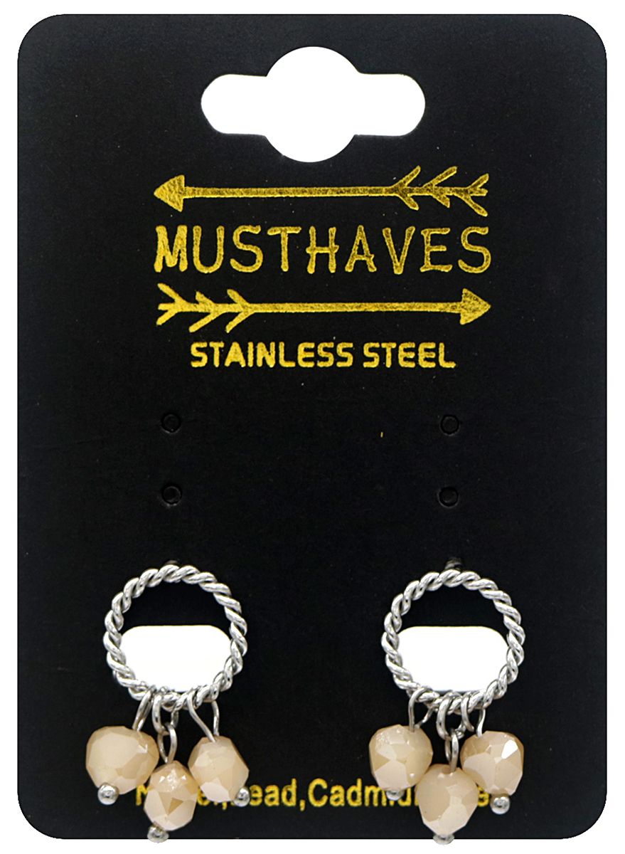 E-F6.2 E031-128S S. Steel Earrings Glass Beads 1x2cm