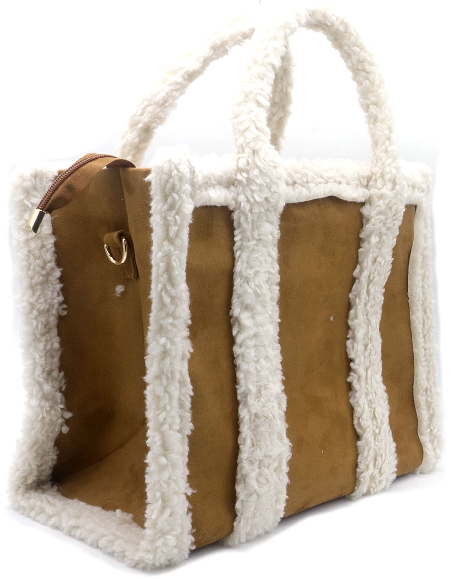 Y-C6.2 BAG1021-001-5 PU Faux Fur Shopper Bag 33x24.5x16cm Brown