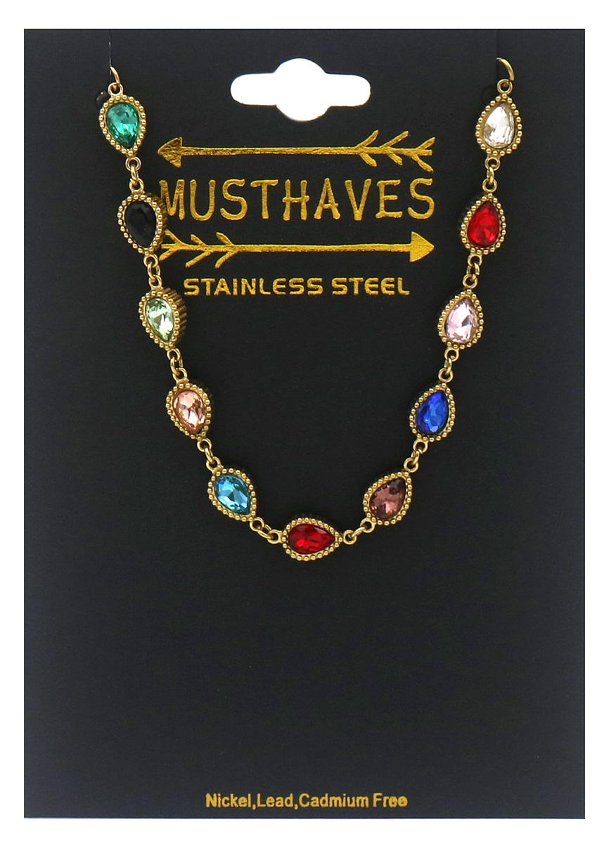 G-C6.3  B25106-090G S. Steel Bracelets Crystals 16-21cm Multi Color