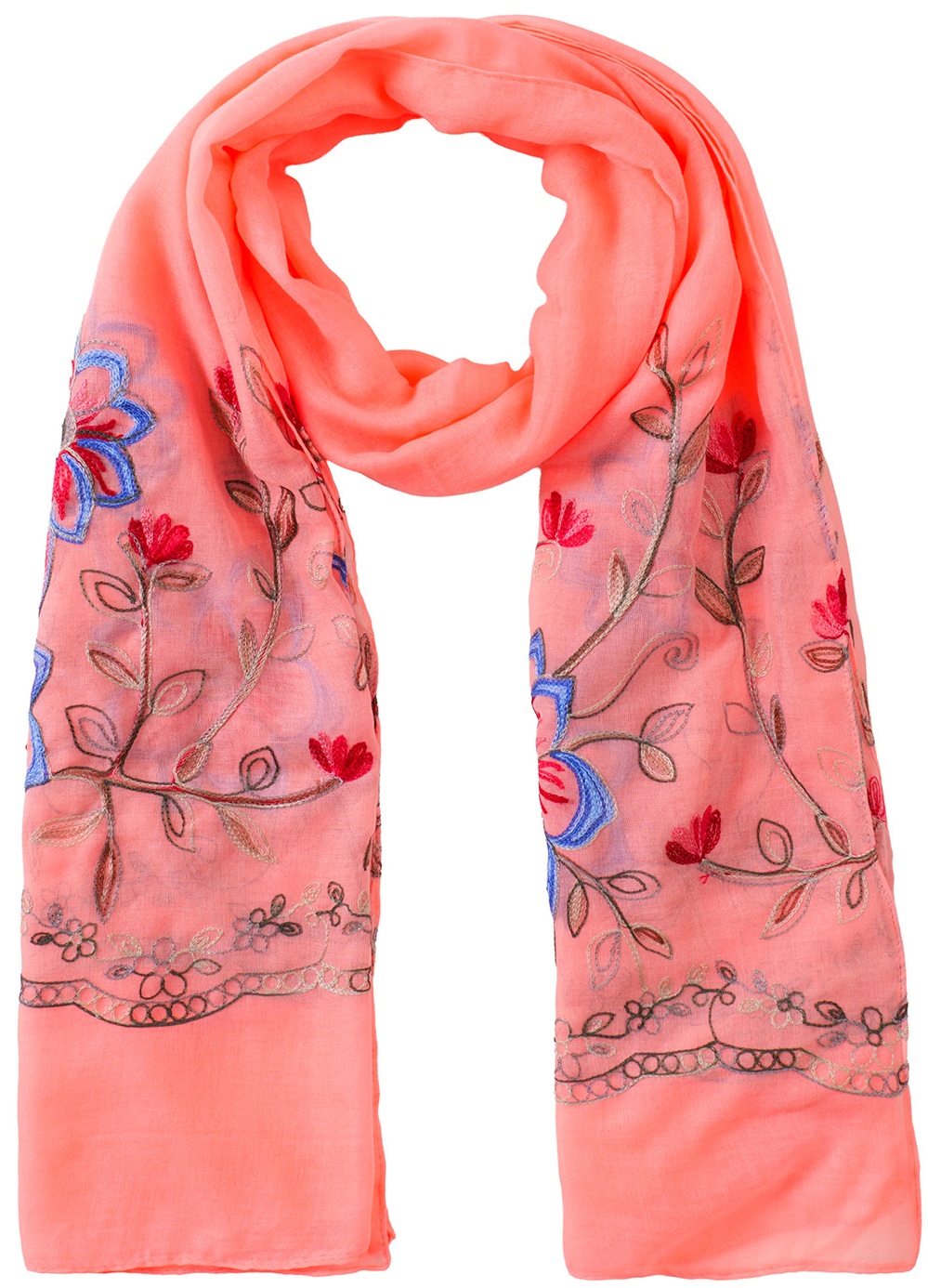 X-P6.1 SCARF1110-033-5 Scarf Embroidered Flowers 180x70cm - Pink
