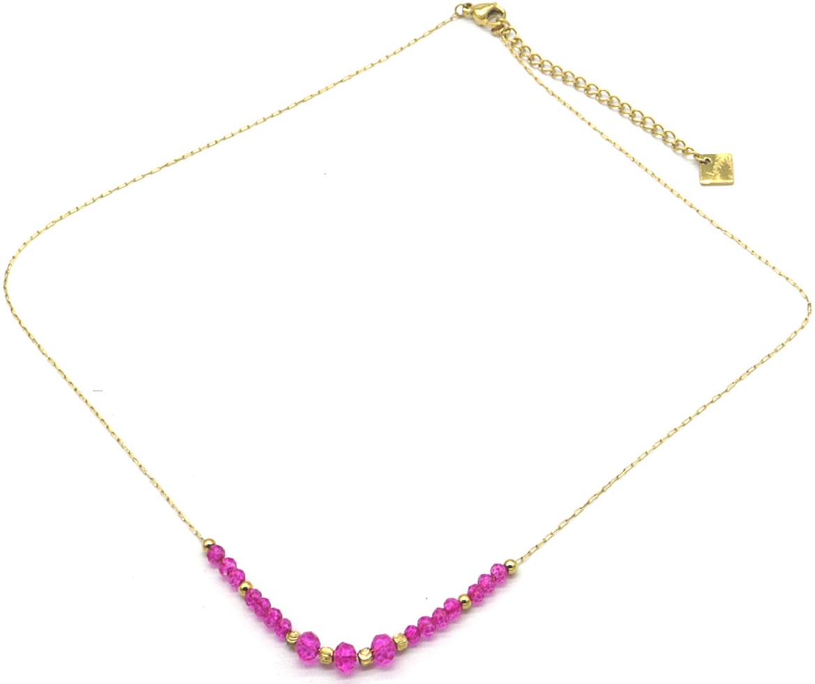 D-D7.4 N623-001B S. Steel Necklace Glass 39-44cm Purple