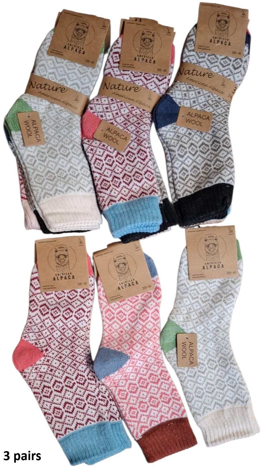 Y-D2.1 JN25-8204 Woolen Socks Size 36-41  Mixed Colors  - 3-Pack