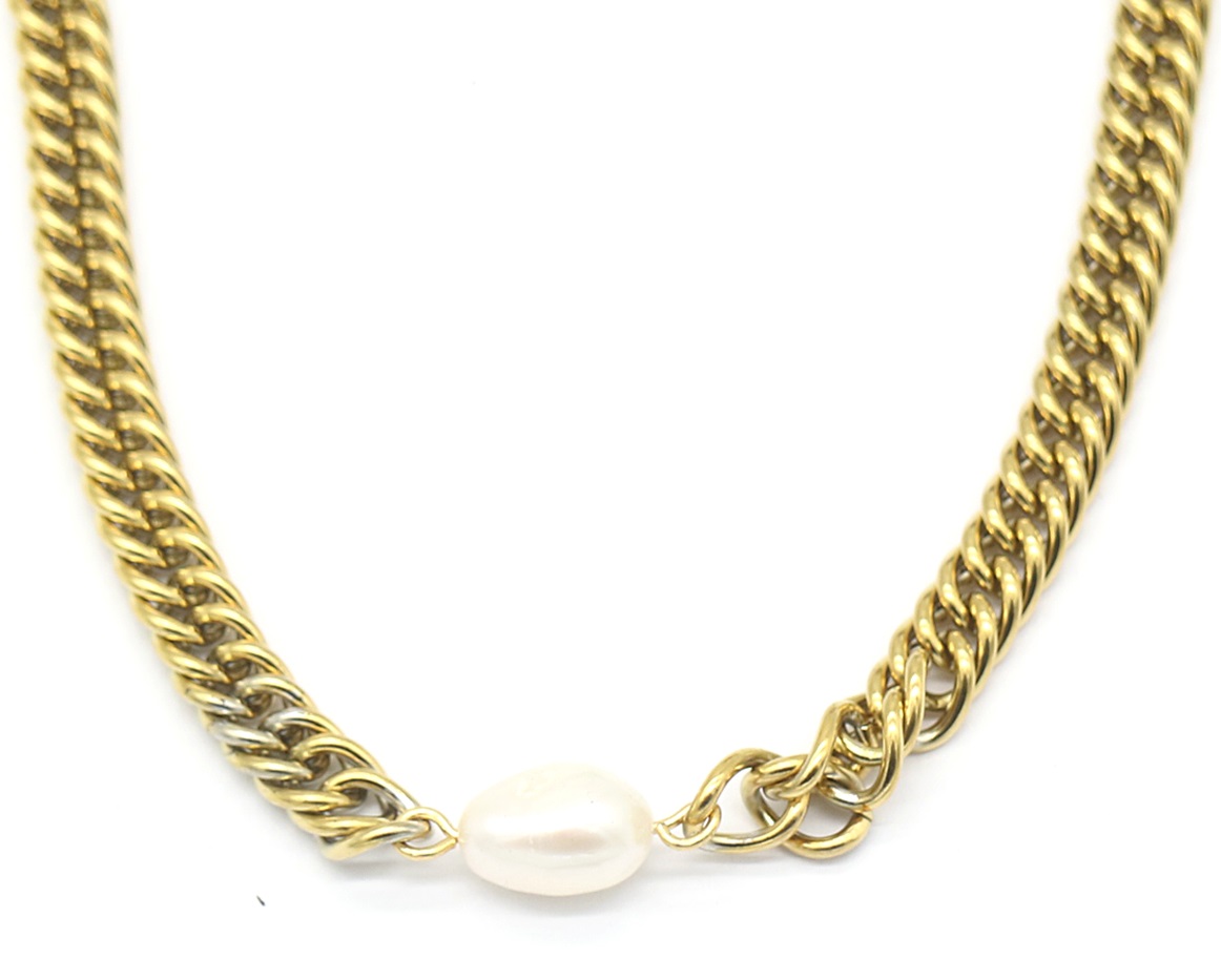 I-D2.2 N220-053G S. Steel Necklace Pearl