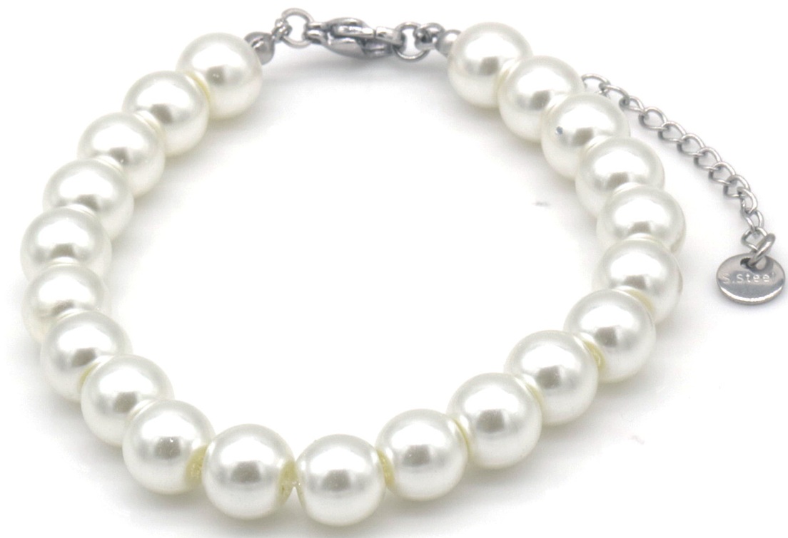 B-E7.5 B1034-001-1 Bracelet  8mm  Glasspearls 16-21cm Creme