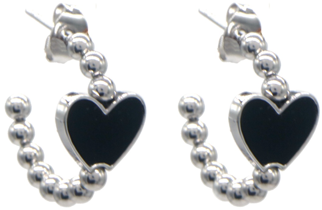 F-A4.2 E2583-059S-1 S. Steel Earrings Heart Black 2cm