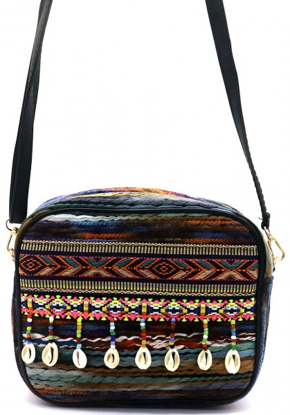 X-B10.1 BAG606-002B Woven Bohemian Bag Shells Blue 25x20x5cm