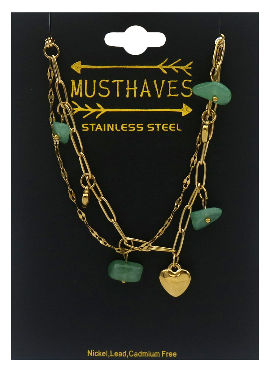 G-B5.4 B2583-032G-4 S. Steel Bracelet Hearts - Stones 16-21cm Green