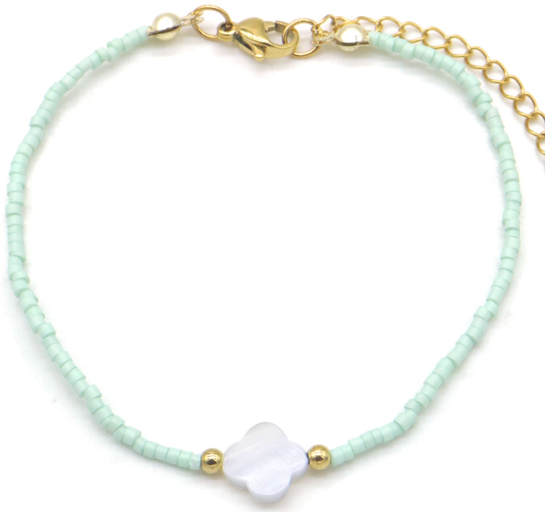 I-F16.1 B103-045-2 S. Steel Glassbeads Bracelet Clover