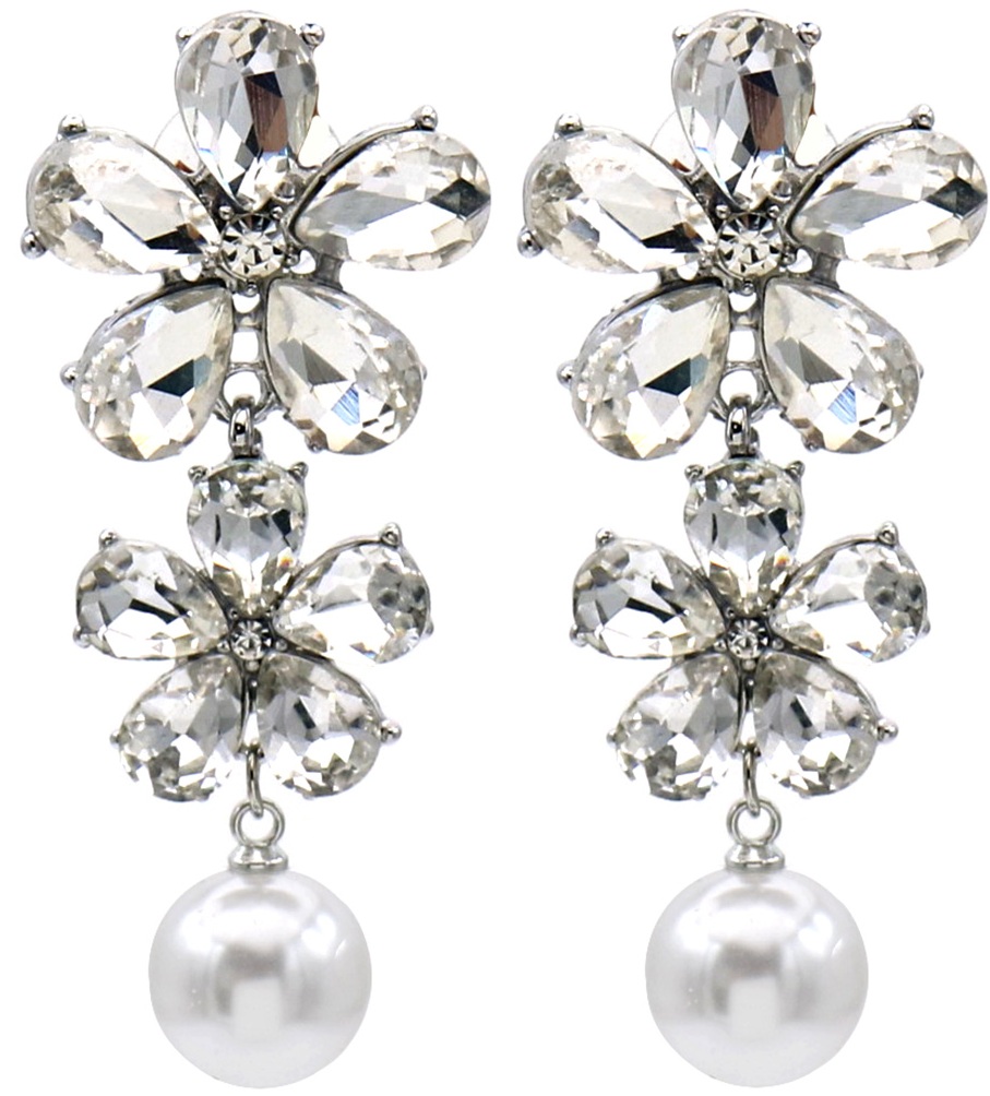 H-B18.1 E1145-001S Fashion Earrings Flowers Crystals 5cm