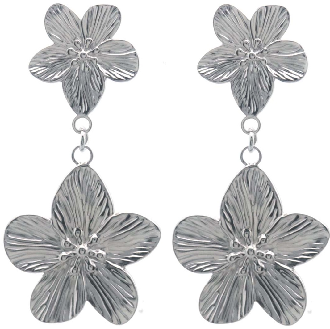 F-B5.3 E2503-014S S. Steel Earrings Flowers 5.5x2.5cm