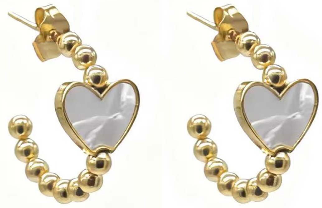 F-B2.2  E2583-059G-1 S. Steel Earrings Heart MOP 2cm