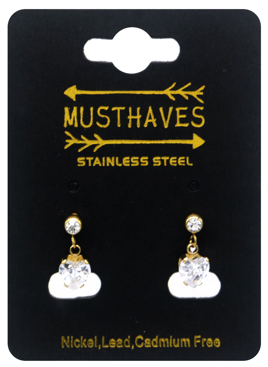 A-C19.3 E2275-014G S. Steel Earrings Heart CZ