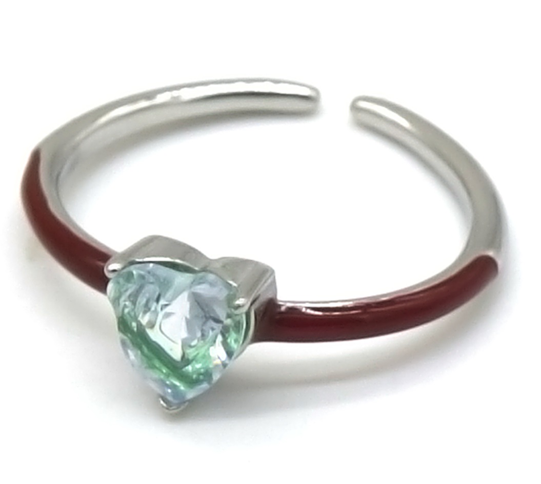 H-F19.5 R221-241S S. Steel Ring CZ Heart Bordeaux Adjustable