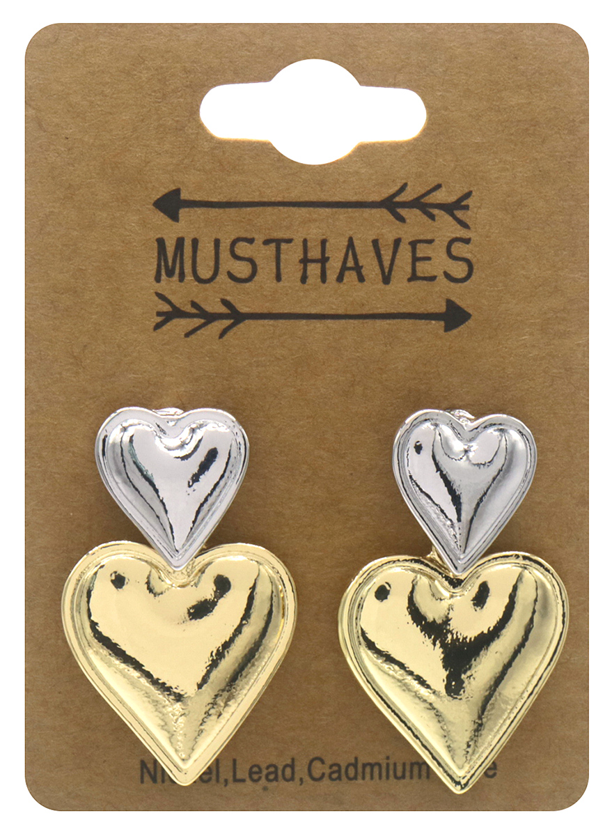 A-D2.3 E2591-080-5 Fashion Earrings Hearts 3.5cm Silver-Gold