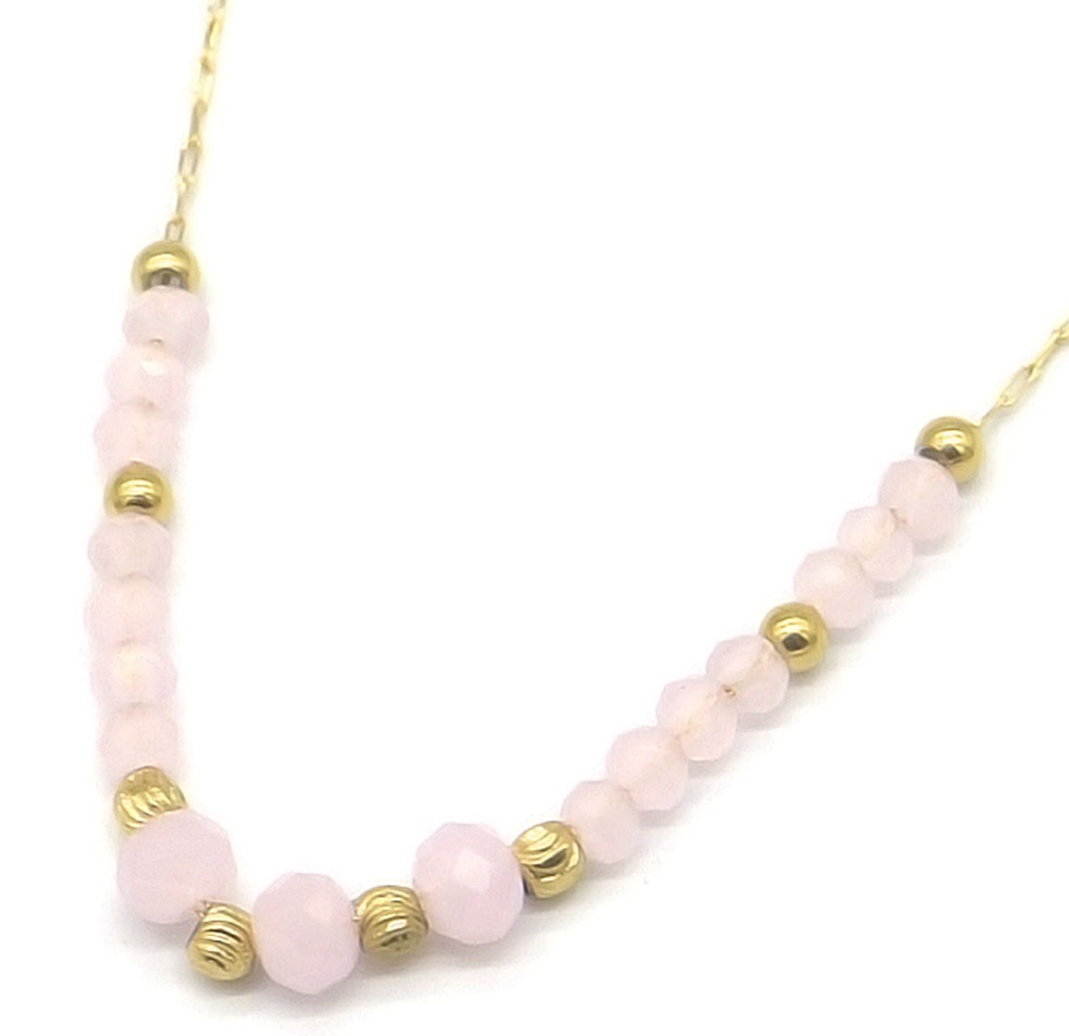 D-C6.3 N623-001C S. Steel Necklace Glass 39-44cm Pink