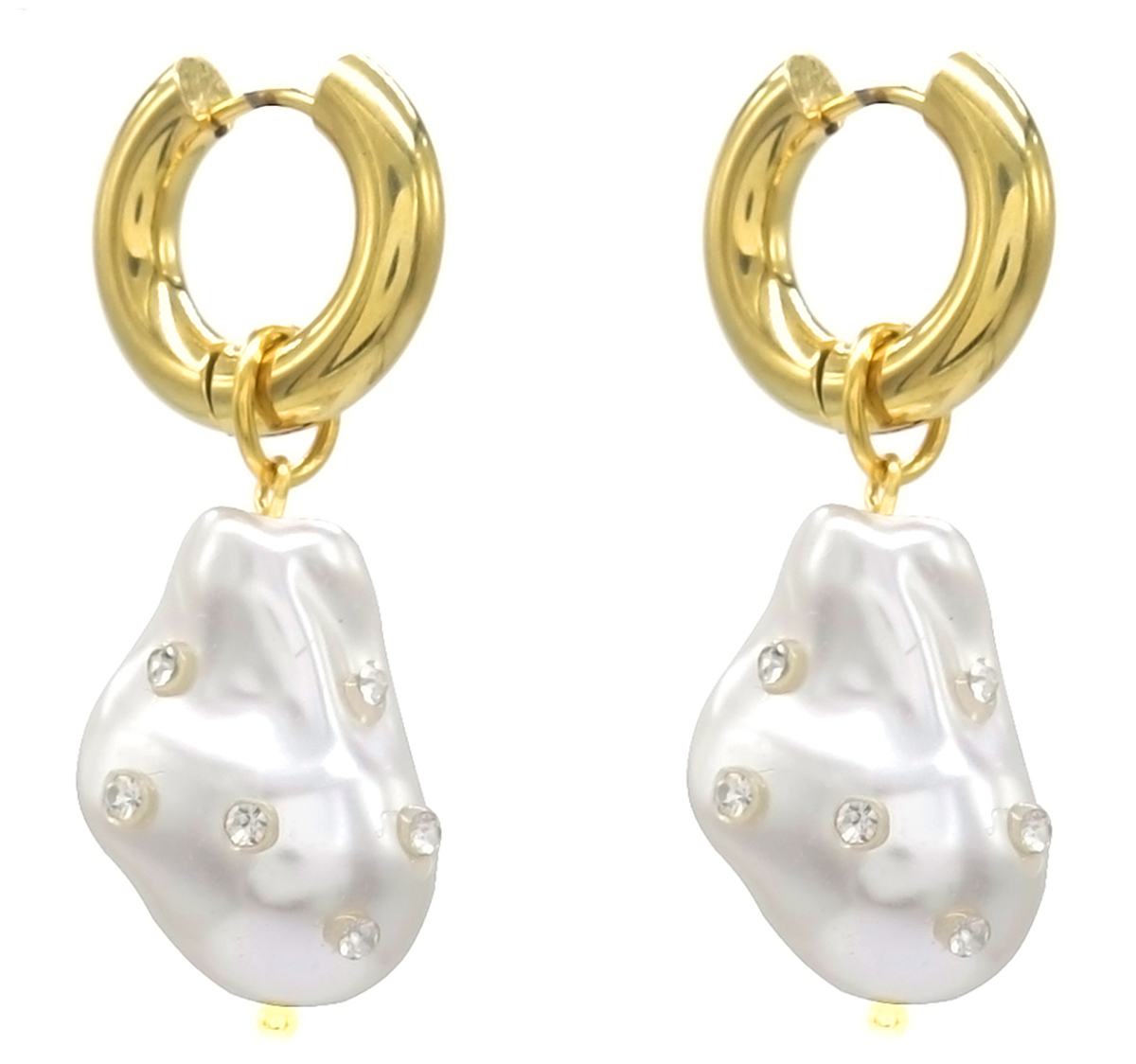 H-B4.1 E221-390G S. Steel Earrings Pearl-Crystals 4.5x2cm