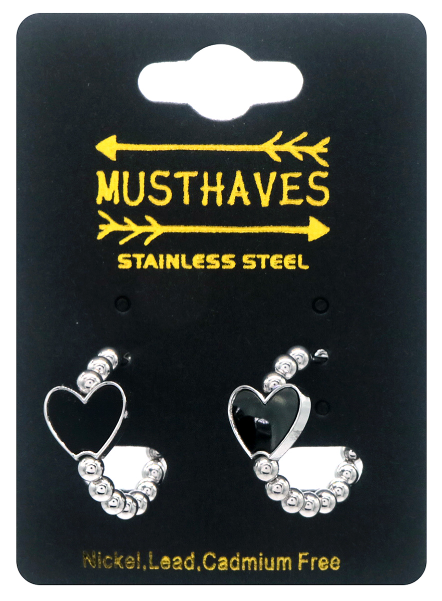 F-A4.2 E2583-059S-1 S. Steel Earrings Heart Black 2cm