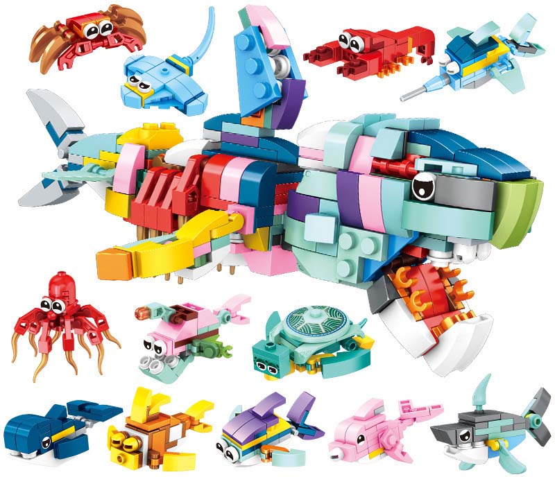 Y-D2.2 TOY2581-010 Building Blocks Marine Animals - 12pcs in Display