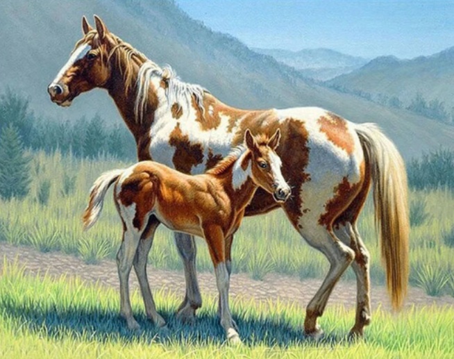 X-P6.1 DP2545009 Diamond Painting -Canvas 30x20cm - Painting 25x15cm Horses