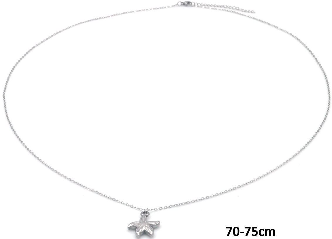 A-B19.5  N2556-004S-4 Long S. Steel Necklace Starfish 70-75cm