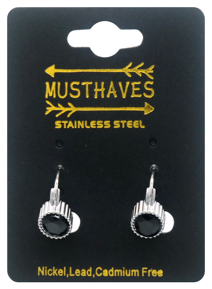 F-C19.1 E2583-060S-1 S. Steel Earrings 1.5cm Crystal Black