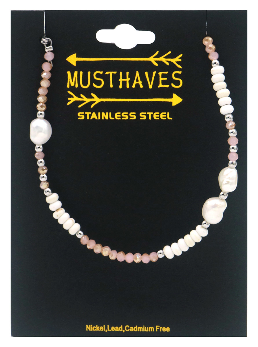 E-D18.5 B2583-025S S. Steel Bracelet Glassbeads - Pearls 16-21cm