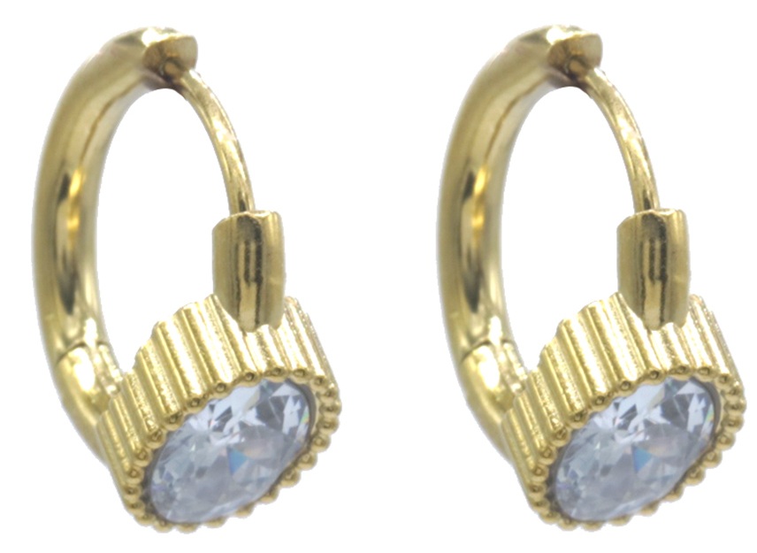 F-E2.2 E2583-060G-2 S. Steel Earrings 1.5cm Crystal White