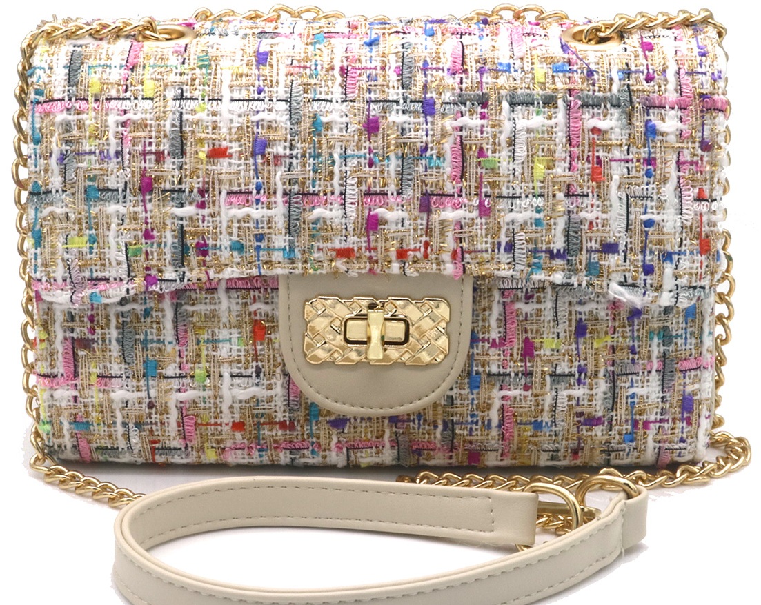 T-P3.1 BAG1020-002-2 PU Bag with Fabric 22.5x16x9.5cm Multi Color