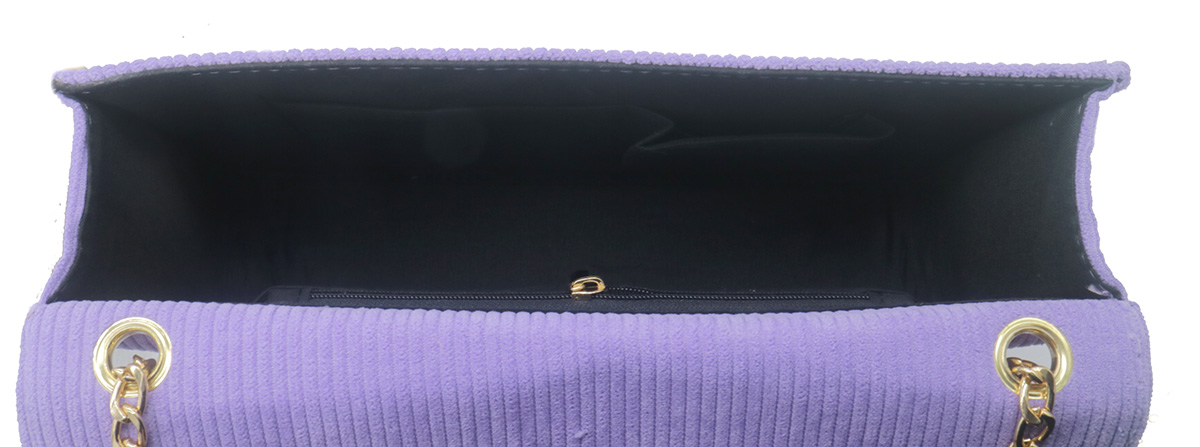 R-K4.1 BAG1020-003-1 PU Bag with Rib Fabric 27x17x7.5cm Purple