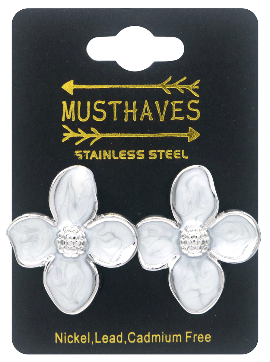 D-E6.3 E091-063S-2 S. Steel Earrings Flower 3cm