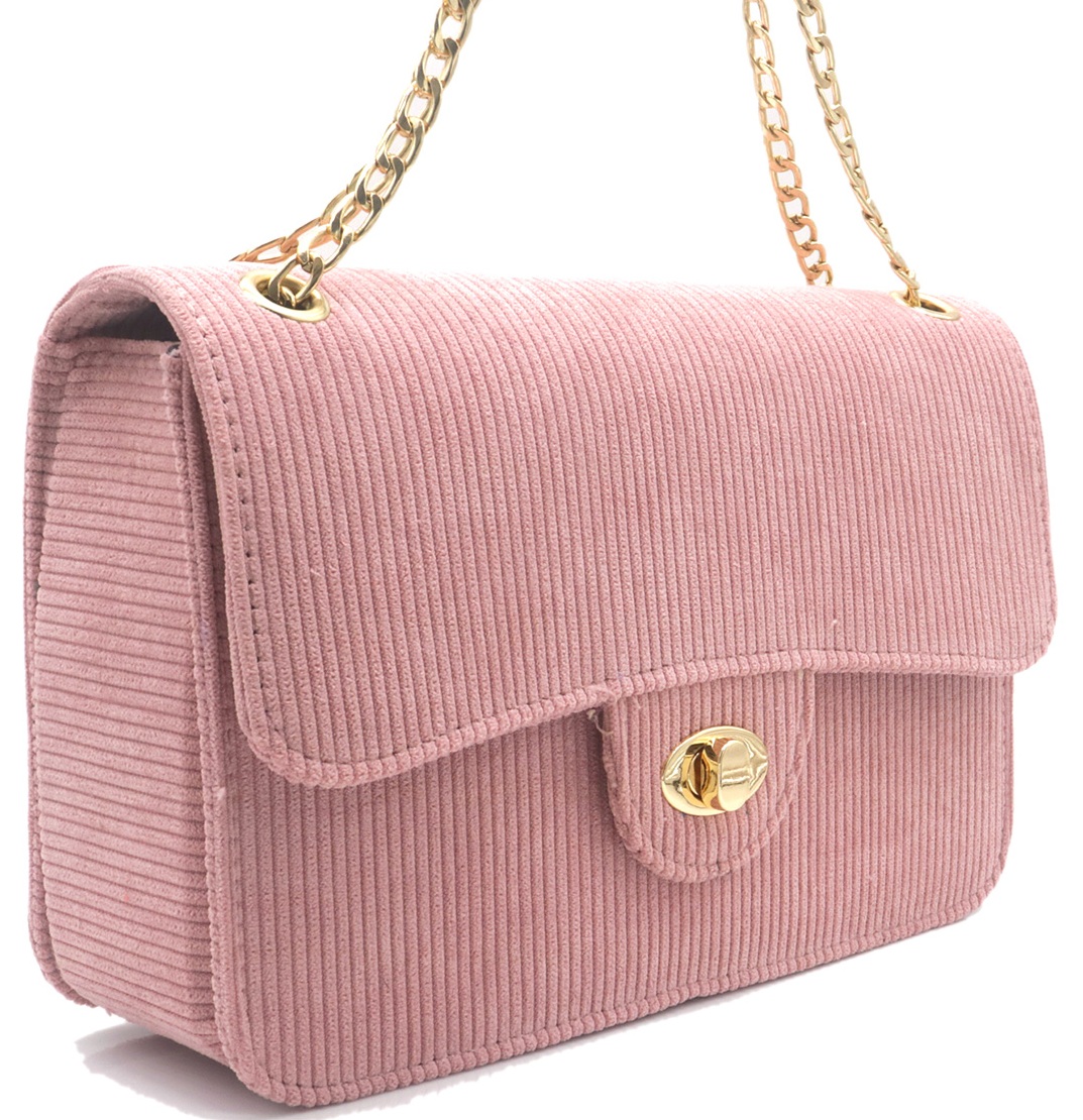 R-D7.2 BAG1020-003-5 PU Bag with Rib Fabric 27x17x7.5cm Pink