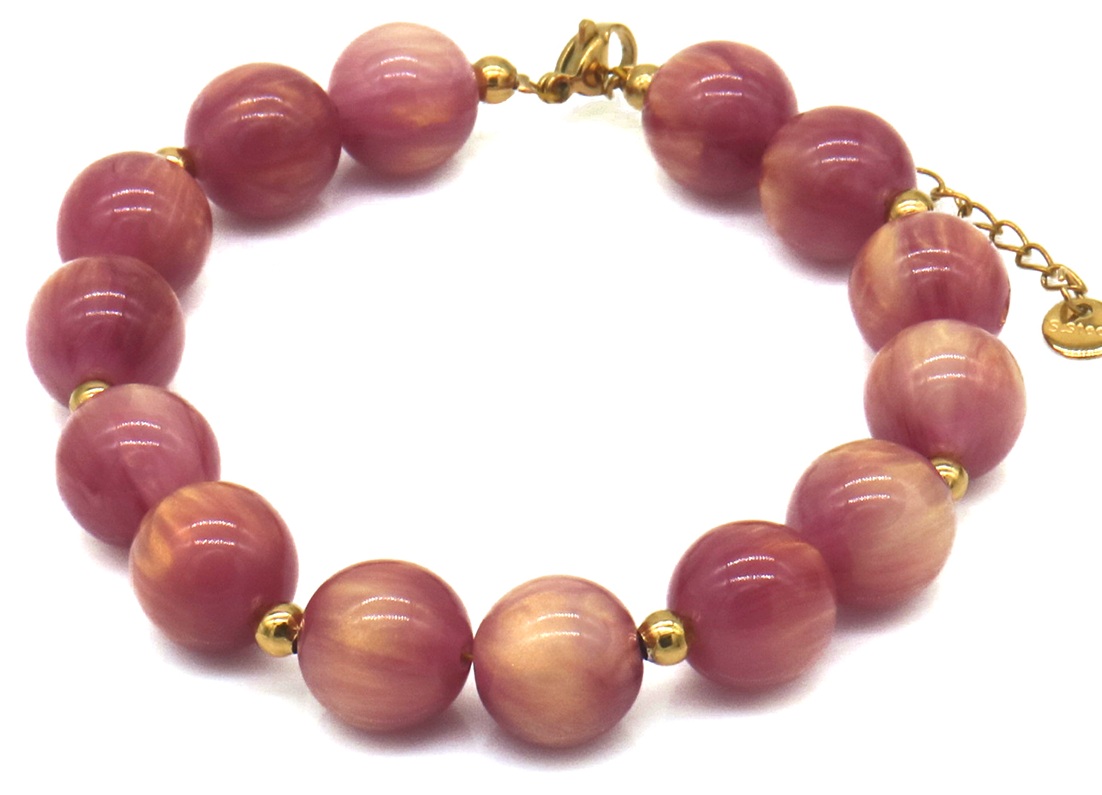 A-F22.3 B1144-004-7 S. Steel Bracelet Acrylic Beads Pink