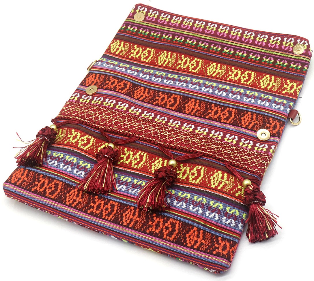 Q-P7.1 BAG606-001A Woven Bohemian Bag Tassels Red 25x24x3cm