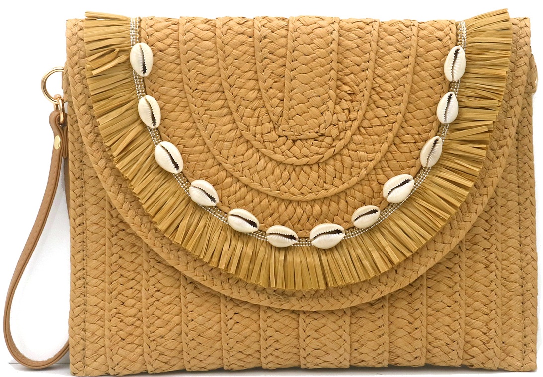 T-C4.2 BAG1123-004 Woven Clutch with Shells 27.5x20cm