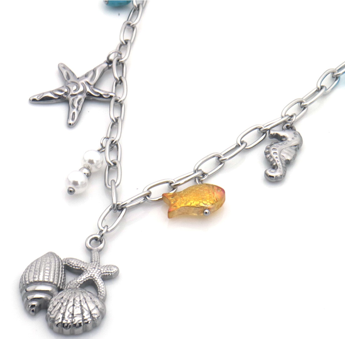 E-F9.1 N2503-022S S. Steel Necklace Charms Ocean 40-45cm