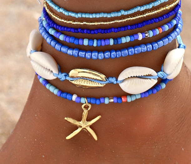 G-B18.1 ANK2620-051-4 Anklet Set 6pcs - Blue
