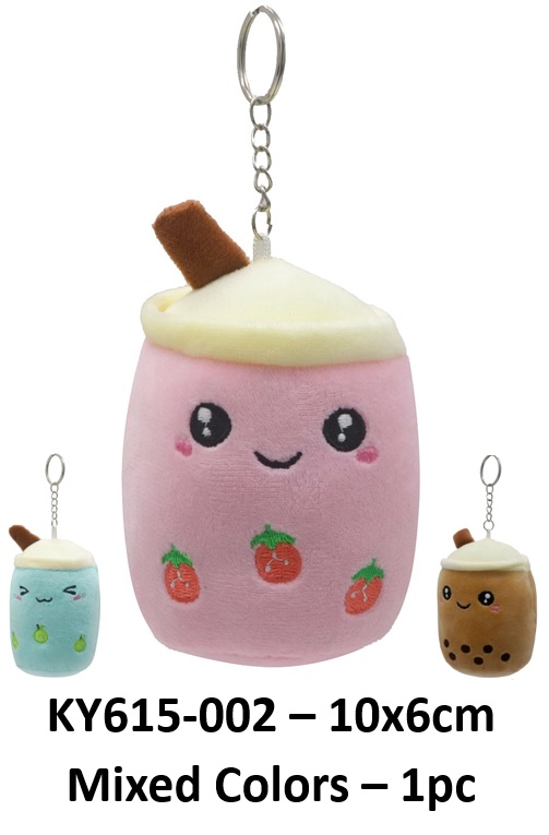 Y-A6.2 KY615-002 Plush Keychain Bubble Tea 10x6cm Mixed Colors - 1pc