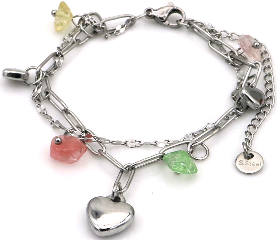 A-A24.1 B2583-032S-5 S. Steel Bracelet Hearts - Stones 16-21cm Multi