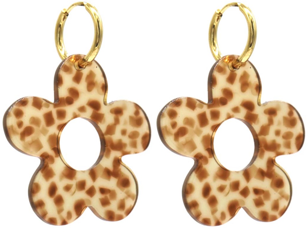 F-A19.3 E221-530 No. 5. S. Steel Earrings Flower 5cm