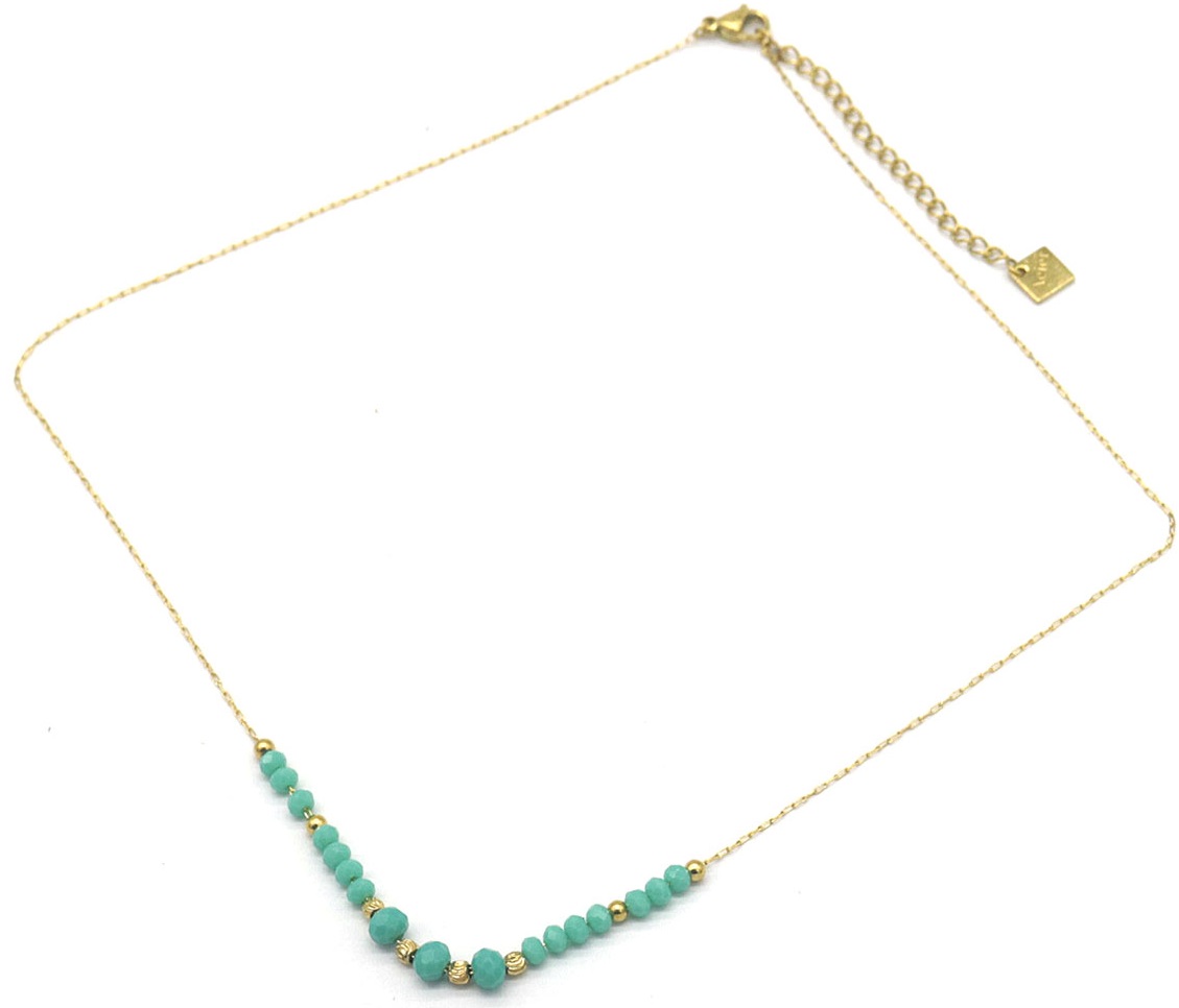 D-C5.2 N623-001D S. Steel Necklace Glass 39-44cm Blue
