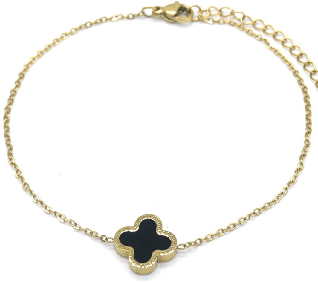 C-A15.2 ANK088-001G S. Steel Anklet Clover Black