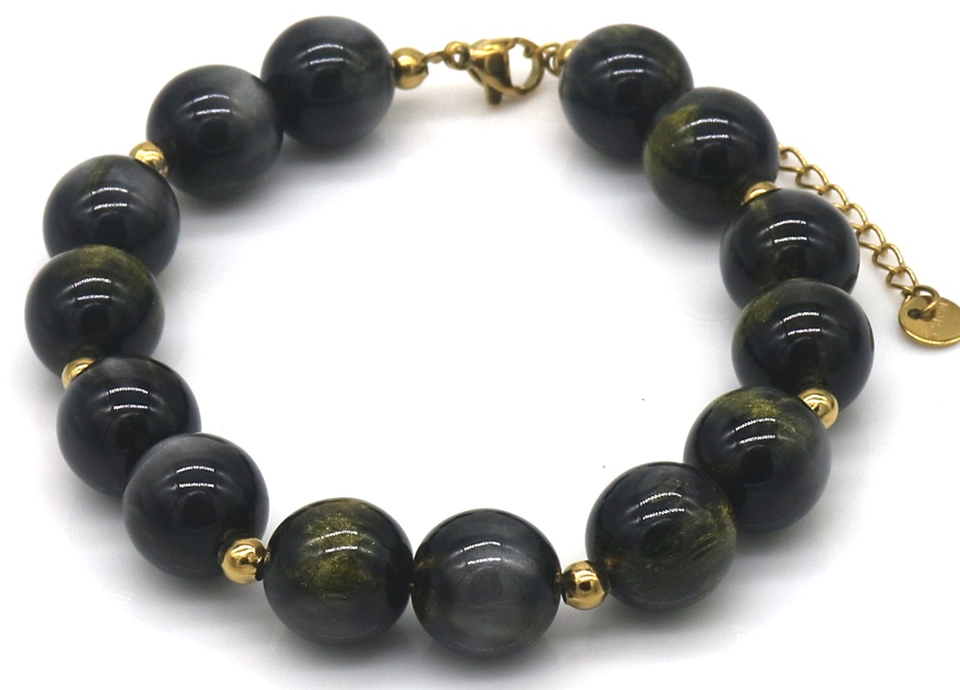 B-A8.3 B1144-004-2 S. Steel Bracelet Acrylic Beads Black