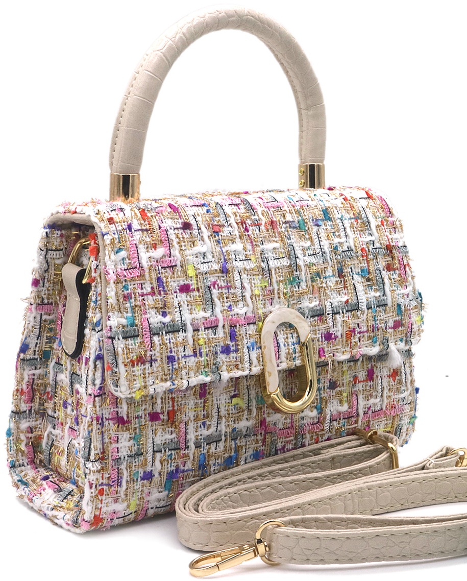 Q-I4.2  BAG1020-001-3 PU with Fabric Bag 21x16x8cm Multi Color