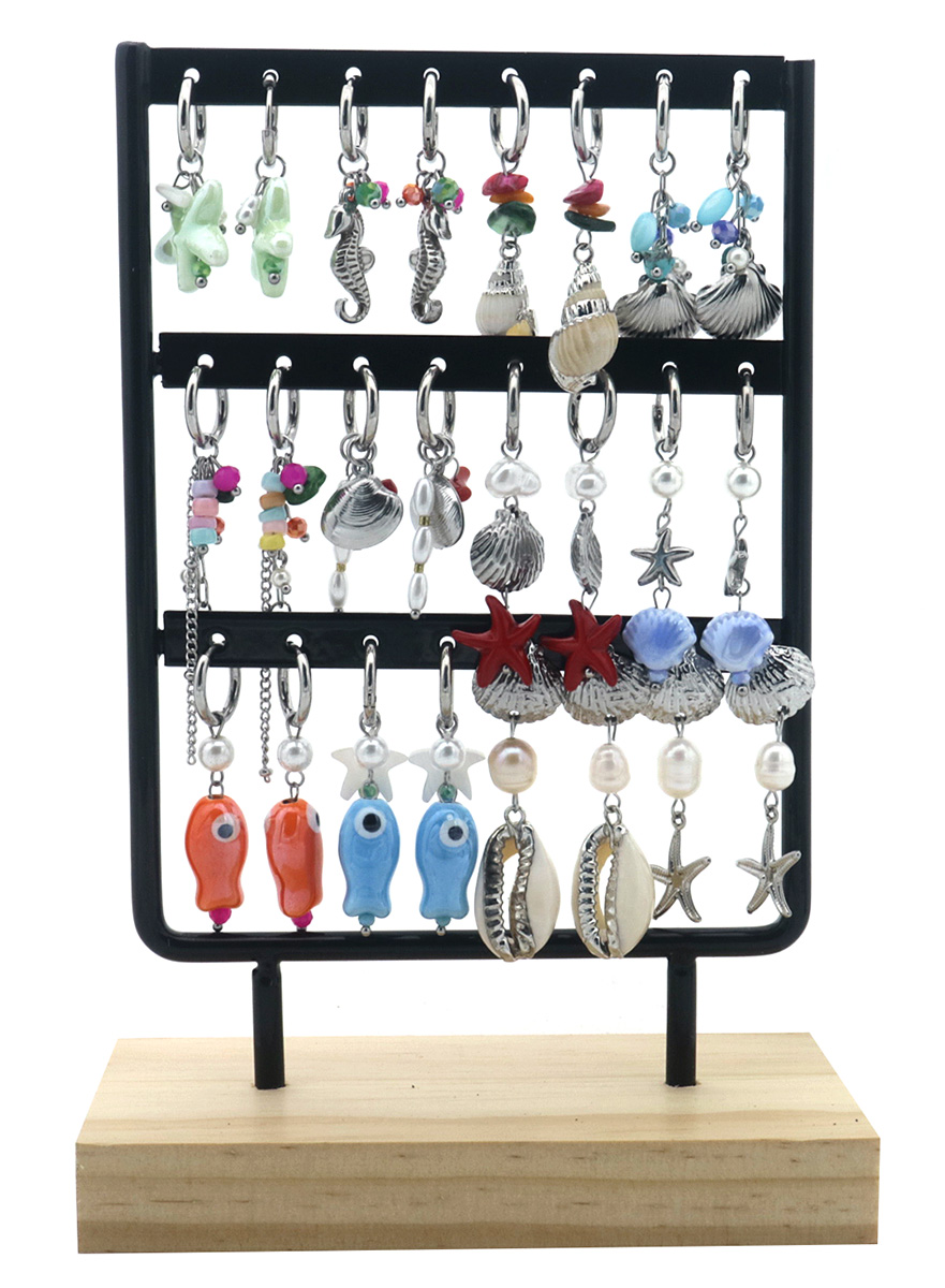 S-D2.3 E936-015S S. Steel Earrings on Display - 12 pairs
